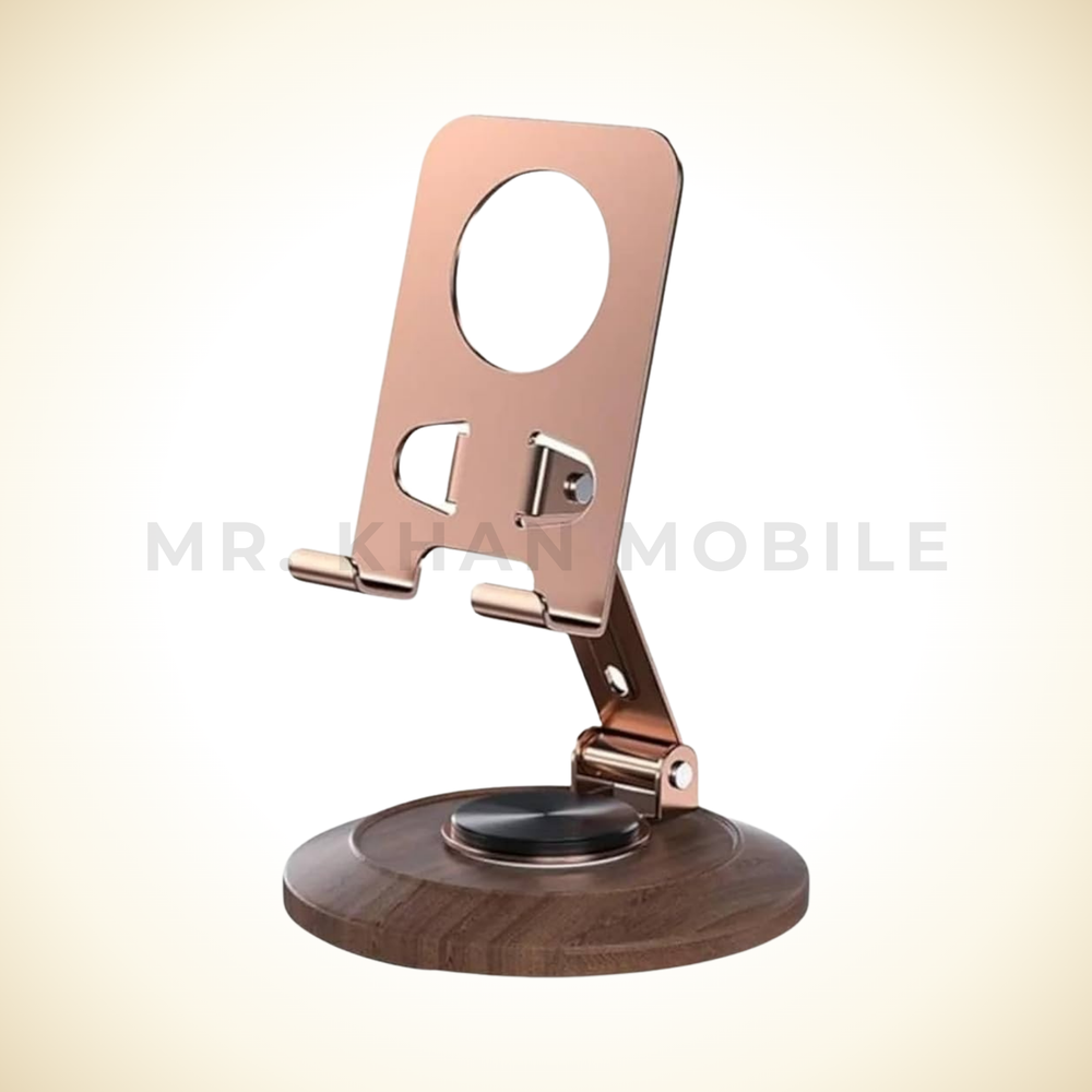 L3T L-396 Foldable Phone Holder Desk Bracket, Adjustable Angle, Portable Storage, Wood Base