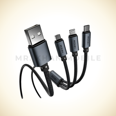 SMASH | R-2015 - 3 in 1 Cable Smash Cable  TYPE C-Android-iOS 2.4Amp Braided Shield Cable